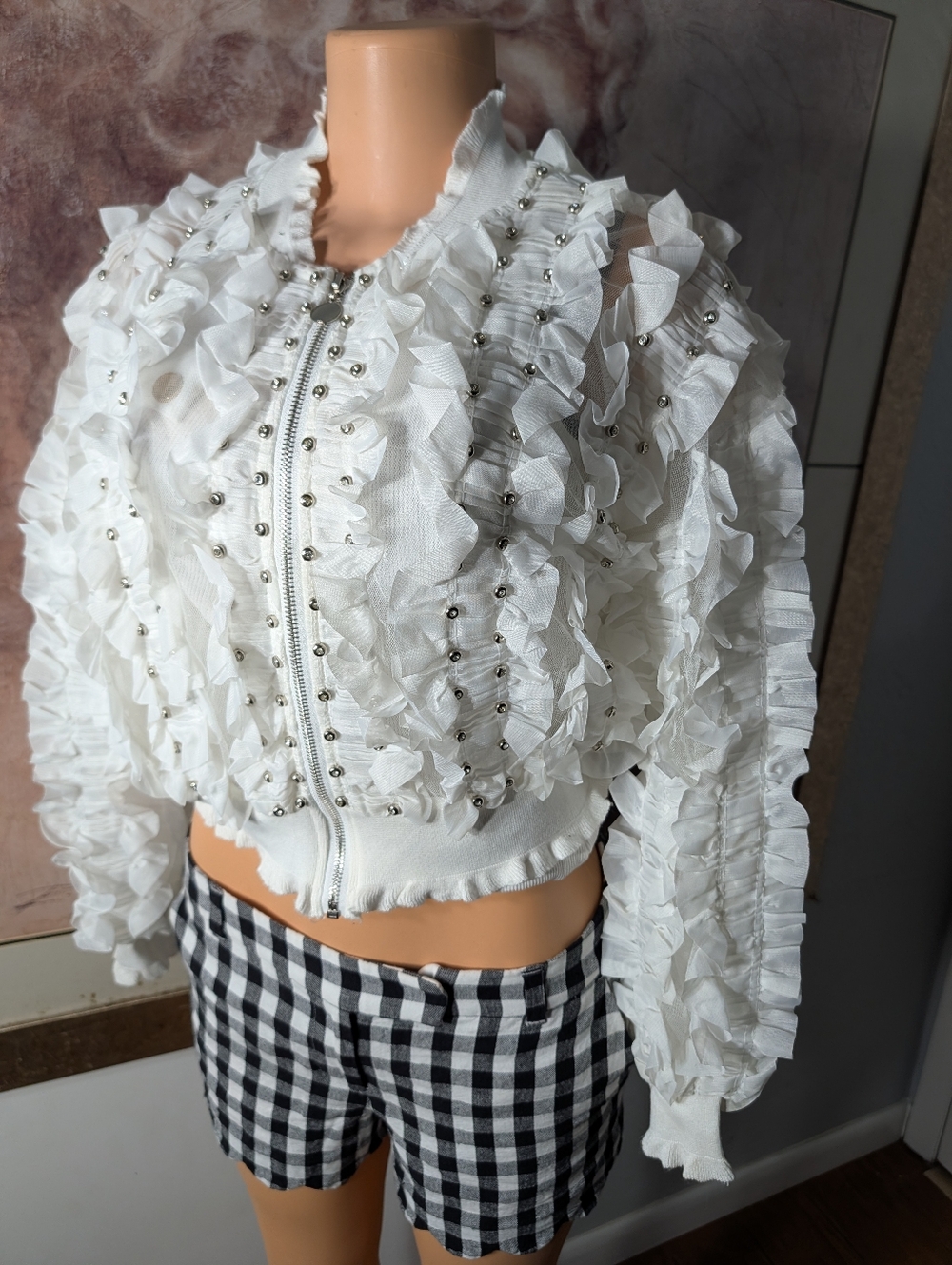 Beulah Style Design Gracia Frilled Mesh Jacket  Size M